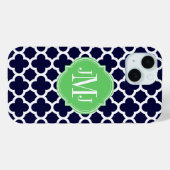 Quatrefoil Navy Blue en White Pattern Monogram Case-Mate iPhone Case (Achterkant (horizontaal))