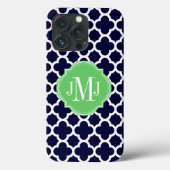 Quatrefoil Navy Blue en White Pattern Monogram Case-Mate iPhone Case (Achterkant)