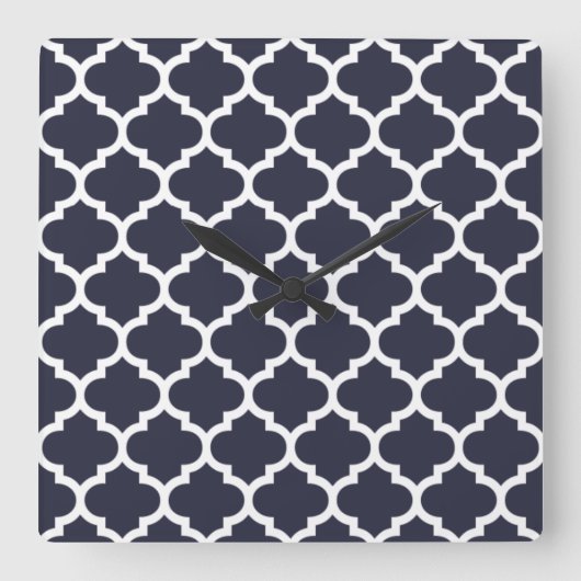 Quatrefoil Navy Blue Vierkante Klok (Voorkant)
