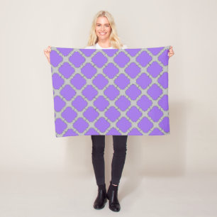 Quatrefoil paars en grijs fleece deken