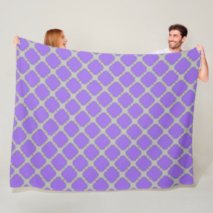 Quatrefoil paars en grijs fleece deken