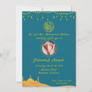 Quatrefoil Patroon Islamitische Aqiqah Uitnodiging