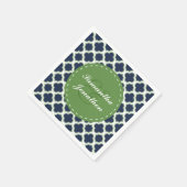 Quatrefoil Patroon Marine & Groen Custom Wedding Servetten (Hoek)