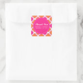 Quatrefoil Patroon Roze en Sinaasappel Dank u Vierkante Sticker (Tas)