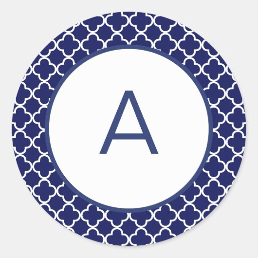 Quatrefoil Patroonmonogram Ronde Sticker (Voorkant)