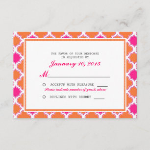 Quatrefoil Patroonroze en Oranje bruiloft RSVP Kaartje
