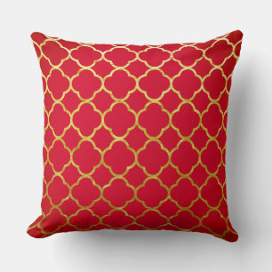 Quatrefoil Red Gold Foil Lattice Patronen Sparkly Kussen