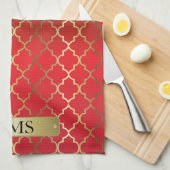 Quatrefoil rode en bruine kleurenmengsels theedoek (Quarter Fold)