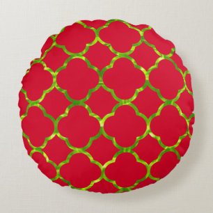 Quatrefoil Rood Groen Neon Kleur Sparkly Kerstmis Rond Kussen