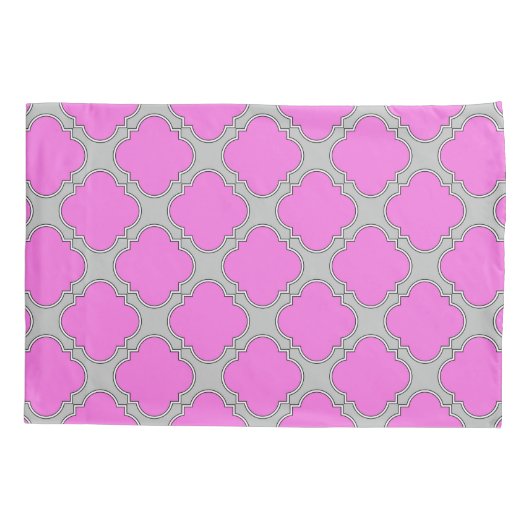 Quatrefoil roze en grijs kussensloop (Achterkant)