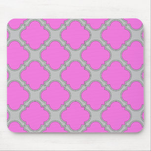 Quatrefoil roze en grijs muismat