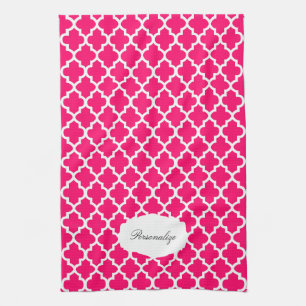 Quatrefoil roze en wit DIY-kleur Theedoek