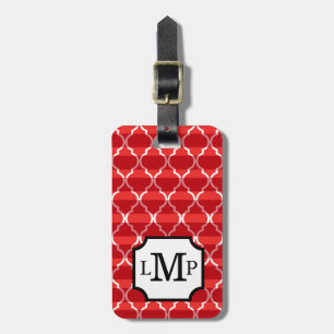 Quatrefoil Shadow Stripes Monogram   rood Bagagelabel
