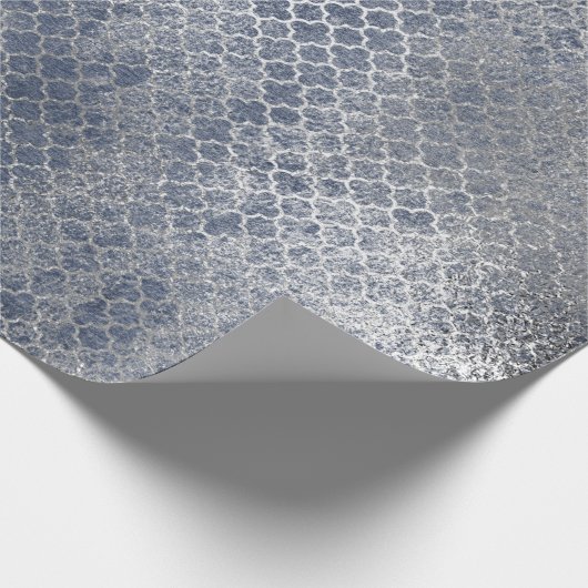 Quatrefoil Silver Glam Blue Distress Silver Cadeaupapier (Hoek)