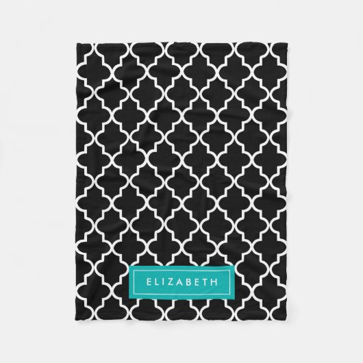 Quatrefoil Turquoise et Noir | Couverture polaire (Devant)