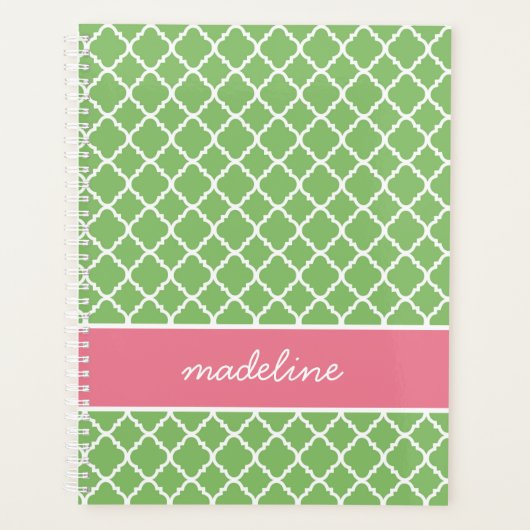 Quatrefoil vert | Pink and Green Preppy Planner (Devant)