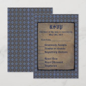 Quatrefolie Gold op blauw RSVP Kaartje (Voorkant / Achterkant)