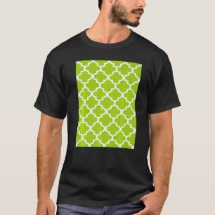 Quatrefoliepatroon in witte omtrek op kalkgroen t-shirt