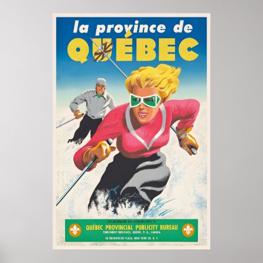 Quebec Canada Vintage Ski-poster - Ingelijst Poster (Voorkant)