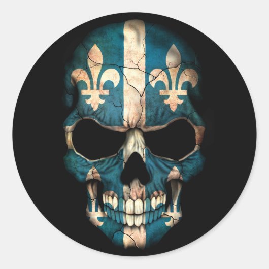 Quebec Flag Skull op Black Ronde Sticker (Voorkant)
