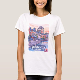 Quebec Stad Canada Mooie Aquarel Skyline T-shirt