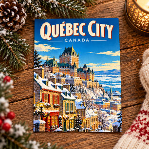 Québec Stad Canada Oude Winter Reisansichtkaart Briefkaart