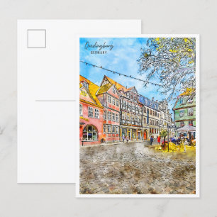 Quedlinburg Duitsland vintage reizen waterverf Briefkaart