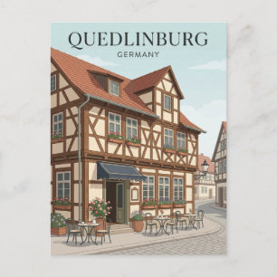 Quedlinburg Oude Stad Cafe Gevel Duitsland Briefkaart