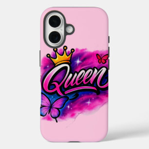 Queen Airbrush Graffiti Kroon & Vlinder iPhone 16 Hoesje