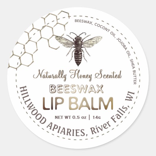 Queen Bee Beeswax Lip Balm Étiquette Honeycomb (Devant)
