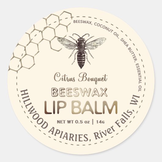 Queen Bee Beeswax Lip Balm Étiquette Honeycomb (Devant)