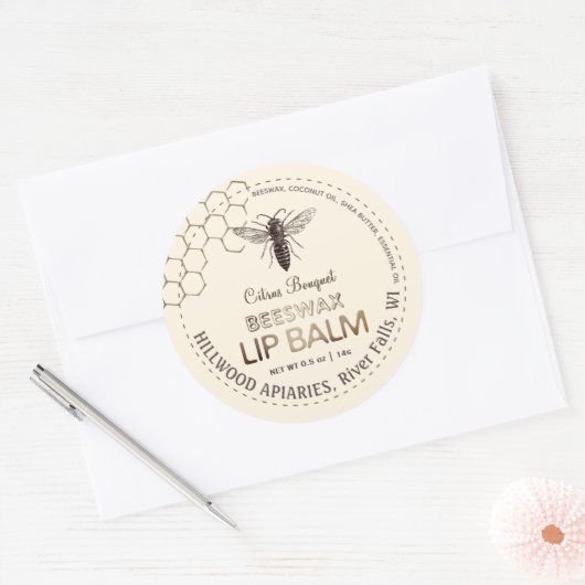 Queen Bee Beeswax Lip Balm Étiquette Honeycomb (Enveloppe)