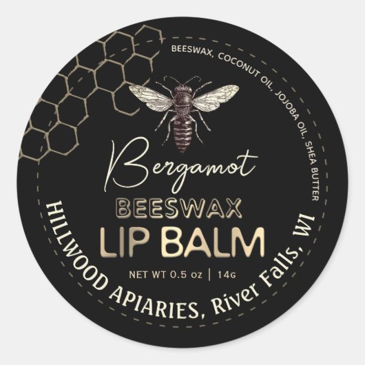 Queen Bee Beeswax Lip Balm Étiquette Honeycomb (Devant)