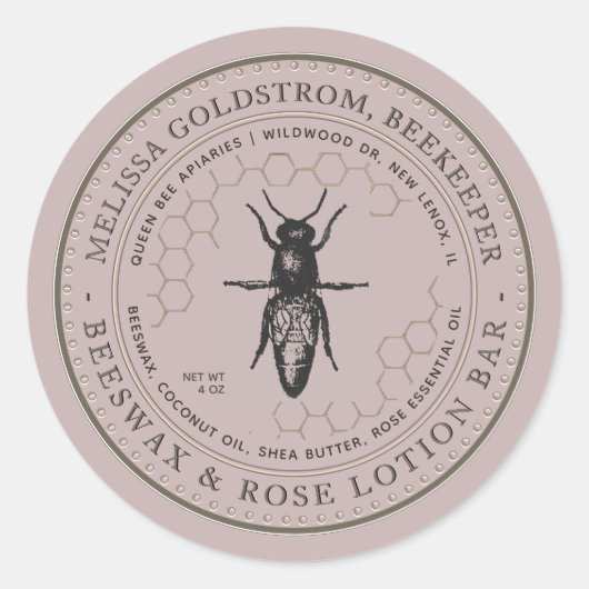 Queen Bee Bijenwas & Roos Lotion Bar Roze Label (Voorkant)