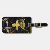 QUEEN BEE Black & Gold Marble BAGAGELABEL (Voorkant horizontaal)
