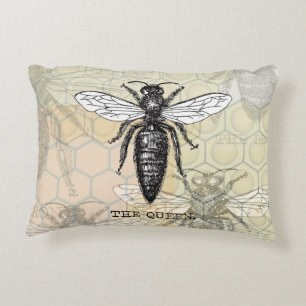 Queen Bee Bug Insect Antiek Illustratie Decoratief Kussen