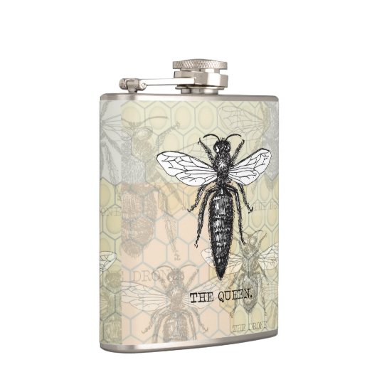 Queen Bee Bug Insect Antiek Illustratie Heupfles (Rechts)
