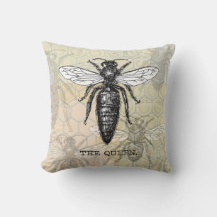 Queen Bee Bug Insect Antiek Illustratie Kussen