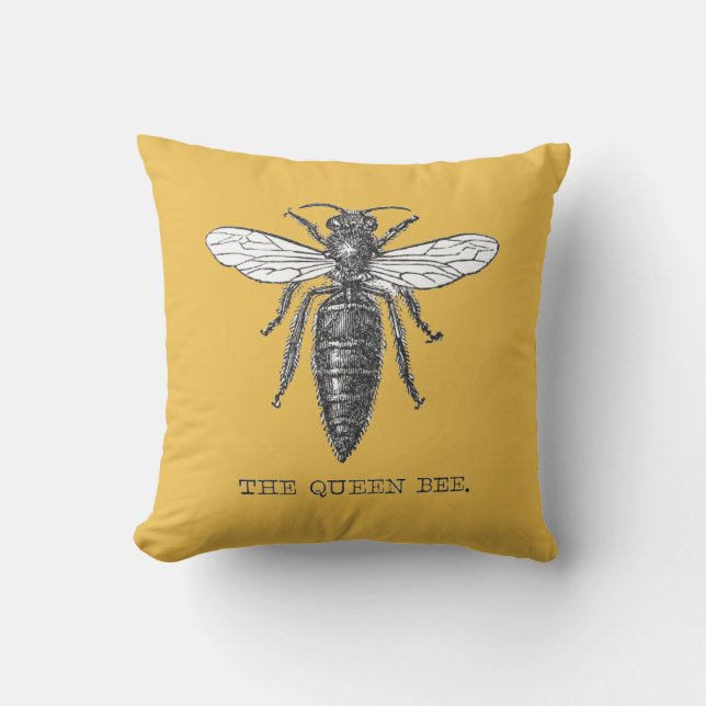 Queen Bee Bug Insect Antiek Illustratie Kussen (Voorkant)