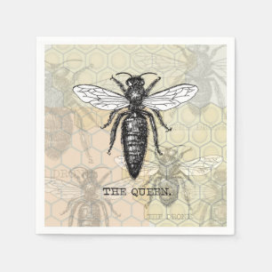 Queen Bee Bug Insect Antiek Illustratie Servet