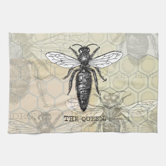 Queen Bee Bug Insect Antiek Illustratie Theedoek (Horizontaal)