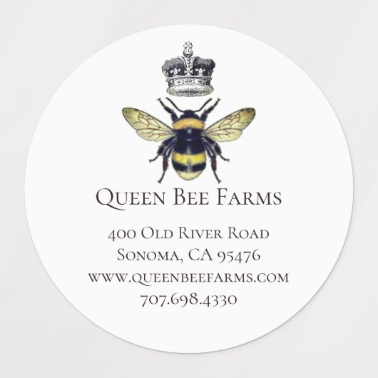 Queen Bee & Crown White Labels (Design 1)