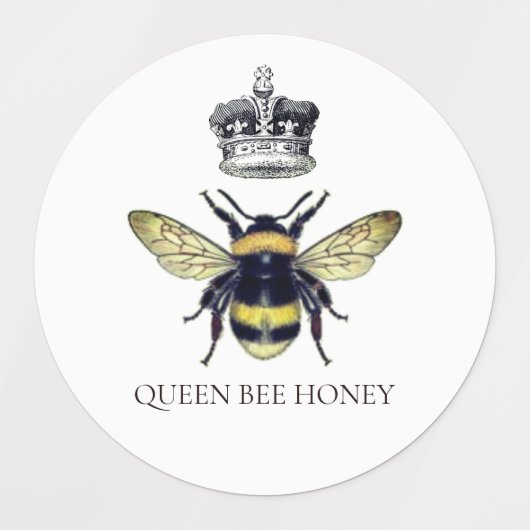 Queen Bee & Crown Witte Honinglabels Labels (Design 1)