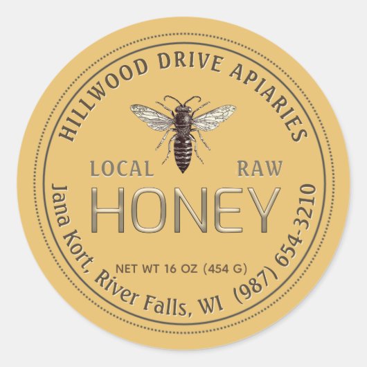 Queen Bee Editable Honey Jar Étiquette Raw Local (Devant)