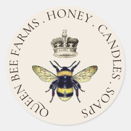 Queen Bee en Regal Crown Cream Apiary Ronde Sticker (Voorkant)