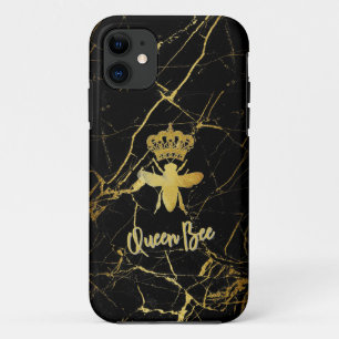 QUEEN BEE Gold Black Marble-telefoontas personalis iPhone 11 Hoesje