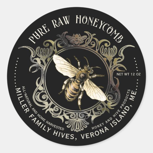 Queen Bee Gold Lijst Honingraat Label Zwart (Voorkant)