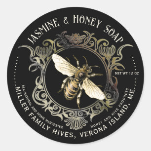 Queen Bee Gold Ornate Frame Étiquette SOAP noir
