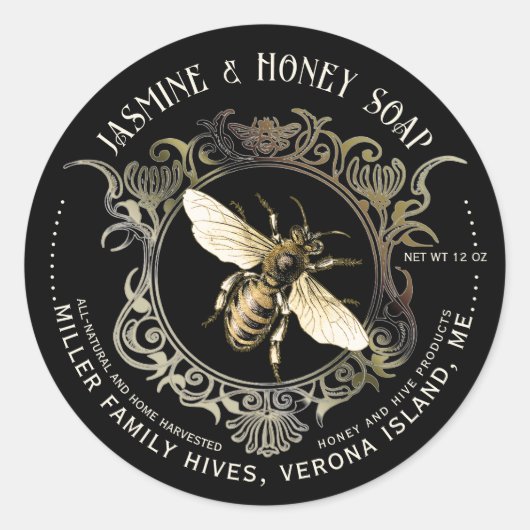 Queen Bee Gold Ornate Frame Étiquette SOAP noir (Devant)