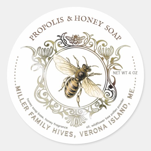 Queen Bee Gold Ornate Frame HONEY Étiquette SOAP (Devant)
